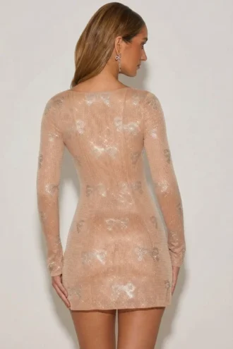 Robe A-line à encolure en cœur et ornements Odelie, couleur amande