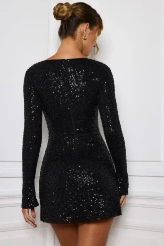 Robe A-line Kiyara ornée, en noir