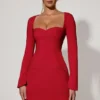 Robe A-line à manches longues et encolure en cœur Corinne, rouge Robe A-line à manches longues et encolure en cœur Corinne, rouge