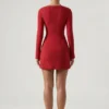 Robe A-line à manches longues et encolure en cœur Corinne, rouge Robe A-line à manches longues et encolure en cœur Corinne, rouge