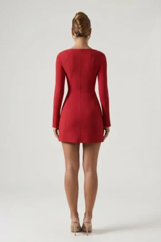 Robe A-line à manches longues et encolure en cœur Corinne, rouge