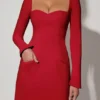 Robe A-line à manches longues et encolure en cœur Corinne, rouge Robe A-line à manches longues et encolure en cœur Corinne, rouge