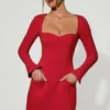 Robe A-line à manches longues et encolure en cœur Corinne, rouge Robe A-line à manches longues et encolure en cœur Corinne, rouge