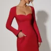 Robe A-line à manches longues et encolure en cœur Corinne, rouge Robe A-line à manches longues et encolure en cœur Corinne, rouge