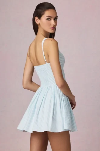 Robe A-line Marissa à nœud, rayures bleu poudre