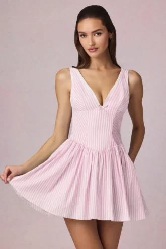 Robe A-line Marissa à nœud, rayures mauve pâle
