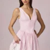 Robe A-line Marissa à nœud, rayures mauve pâle Robe A-line Marissa à nœud, rayures mauve pâle
