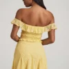 Robe A-line à épaules dénudées en dentelle Nahida, jaune pastel Robe A-line à épaules dénudées en dentelle Nahida, jaune pastel
