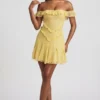 Robe A-line à épaules dénudées en dentelle Nahida, jaune pastel Robe A-line à épaules dénudées en dentelle Nahida, jaune pastel