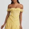 Robe A-line à épaules dénudées en dentelle Nahida, jaune pastel Robe A-line à épaules dénudées en dentelle Nahida, jaune pastel