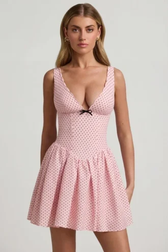Robe A-line Sabina à nœud, à pois roses