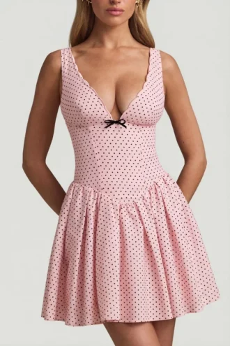 Robe A-line Sabina à nœud, à pois roses