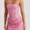 Robe A-line sans bretelles drapée et ornée Ziya, rose Robe A-line sans bretelles drapée et ornée Ziya, rose