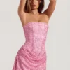 Robe A-line sans bretelles drapée et ornée Ziya, rose Robe A-line sans bretelles drapée et ornée Ziya, rose