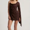 Robe A-line à une manche Angelie Devoré en chocolat noir Robe A-line à une manche Angelie Devoré en chocolat noir