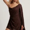 Robe A-line à une manche Angelie Devoré en chocolat noir Robe A-line à une manche Angelie Devoré en chocolat noir