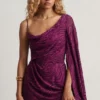 Robe A-line à une manche Angelie en jersey dévoré, couleur violet baie Robe A-line à une manche Angelie en jersey dévoré, couleur violet baie