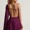 Robe A-line à une manche Angelie en jersey dévoré, couleur violet baie Robe A-line à une manche Angelie en jersey dévoré, couleur violet baie