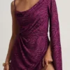 Robe A-line à une manche Angelie en jersey dévoré, couleur violet baie Robe A-line à une manche Angelie en jersey dévoré, couleur violet baie