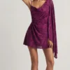 Robe A-line à une manche Angelie en jersey dévoré, couleur violet baie Robe A-line à une manche Angelie en jersey dévoré, couleur violet baie