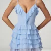 Robe A-line à volants et lacets Lolina, bleu poudré Robe A-line à volants et lacets Lolina, bleu poudré