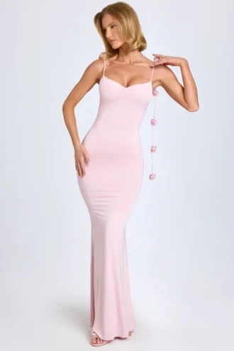 Robe Aldona en jersey fluide à appliqués floraux, couleur blush