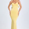 Robe Aldona en jersey fluide à appliqués floraux, jaune pastel Robe Aldona en jersey fluide à appliqués floraux, jaune pastel
