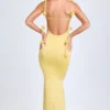 Robe Aldona en jersey fluide à appliqués floraux, jaune pastel Robe Aldona en jersey fluide à appliqués floraux, jaune pastel