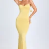 Robe Aldona en jersey fluide à appliqués floraux, jaune pastel Robe Aldona en jersey fluide à appliqués floraux, jaune pastel