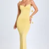 Robe Aldona en jersey fluide à appliqués floraux, jaune pastel Robe Aldona en jersey fluide à appliqués floraux, jaune pastel