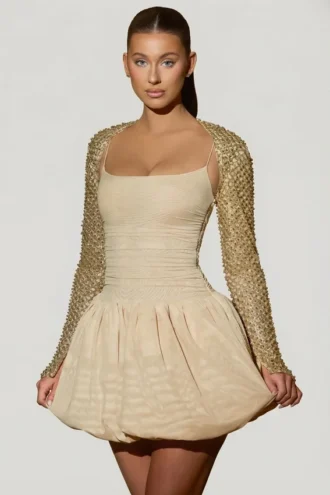 Robe Aletta à ourlet bouffant orné de paillettes dorées