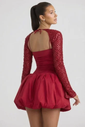 Robe Aletta à ourlet bouffant orné, rouge