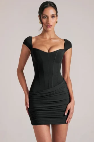 Robe Alva à encolure en cœur, couleur noire