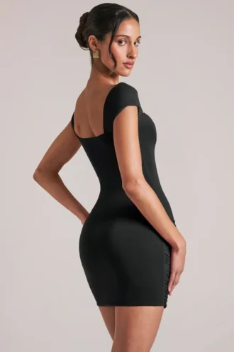 Robe Alva à encolure en cœur, couleur noire