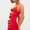 Robe Aniela en jersey moulant avec découpes et détails roses, rouge écarlate Robe Aniela en jersey moulant avec découpes et détails roses, rouge écarlate