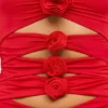 Robe Aniela en jersey moulant avec découpes et détails roses, rouge écarlate Robe Aniela en jersey moulant avec découpes et détails roses, rouge écarlate