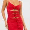 Robe Aniela en jersey moulant avec découpes et détails roses, rouge écarlate Robe Aniela en jersey moulant avec découpes et détails roses, rouge écarlate
