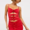 Robe Aniela en jersey moulant avec découpes et détails roses, rouge écarlate Robe Aniela en jersey moulant avec découpes et détails roses, rouge écarlate