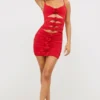 Robe Aniela en jersey moulant avec découpes et détails roses, rouge écarlate Robe Aniela en jersey moulant avec découpes et détails roses, rouge écarlate
