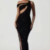 Robe asymétrique à découpes et ornements Persephone, en noir Robe asymétrique à découpes et ornements Persephone, en noir