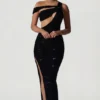 Robe asymétrique à découpes et ornements Persephone, en noir Robe asymétrique à découpes et ornements Persephone, en noir