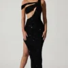 Robe asymétrique à découpes et ornements Persephone, en noir Robe asymétrique à découpes et ornements Persephone, en noir