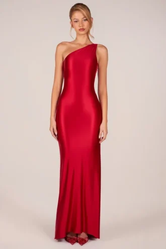 Robe asymétrique à nouer dans le dos Adelina, couleur rose rouge