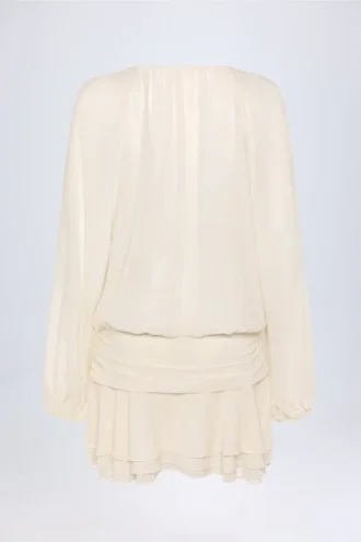 Robe Avalon à manches ballon et laçage, couleur ivoire