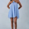Robe babydoll à dos nu Evania à imprimé pois bleus Robe babydoll à dos nu Evania à imprimé pois bleus