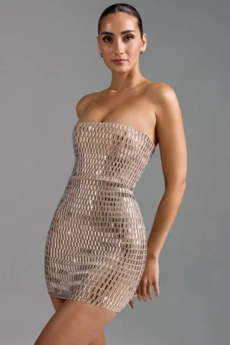 Robe bandeau Aurora ornée, couleur amande