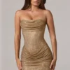 Robe bandeau à fronces à la taille et ornements dorés Zara Robe bandeau à fronces à la taille et ornements dorés Zara