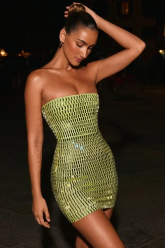 Robe bandeau ornée Aurora, vert poire