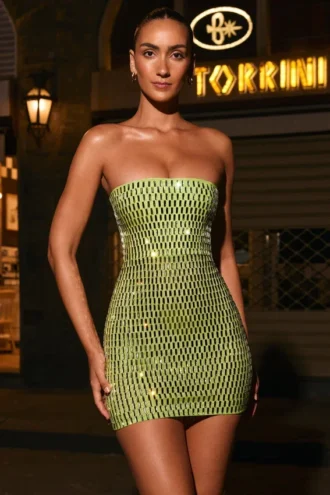 Robe bandeau ornée Aurora, vert poire