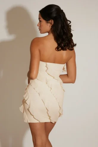 Robe bandeau Tatiana à volants en blanc